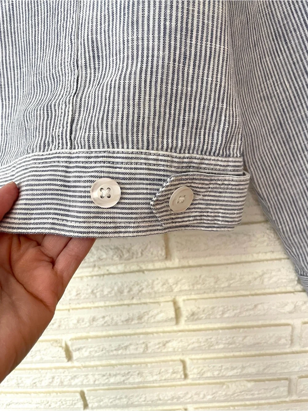 Quince 100% European Linen Blue Pinstripe Jacket and Pant Set Womens XL Coastal